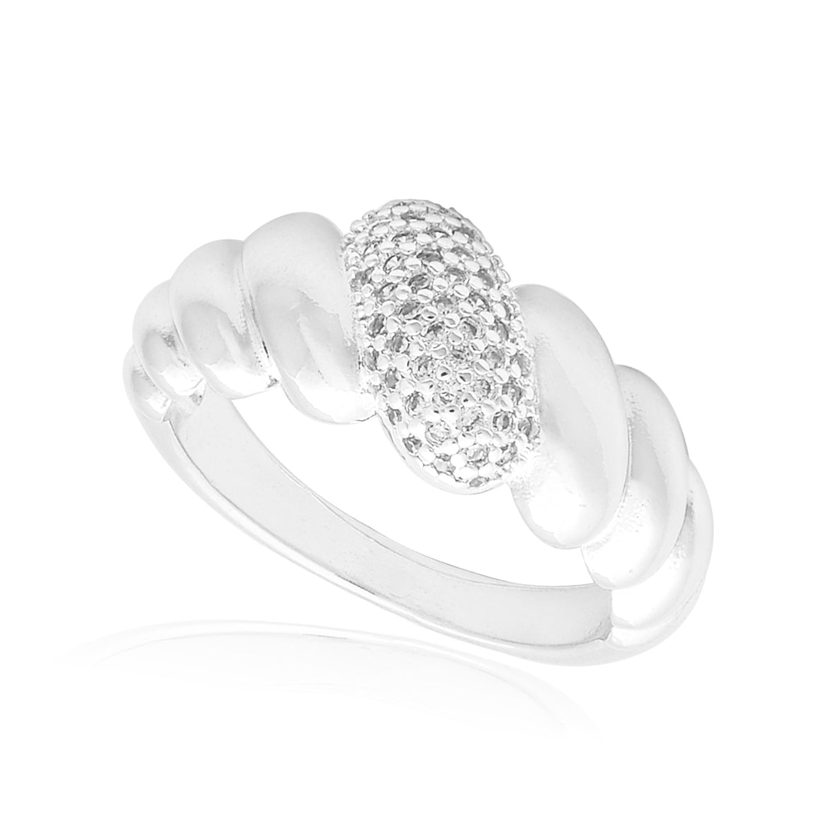 Wide Ring with Twisted Zirconia Details